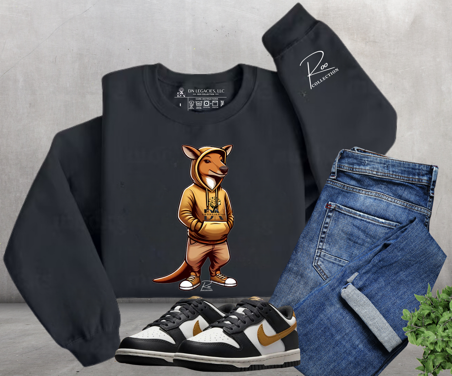 Unisex Black Crewneck GOLD- Roo Collection