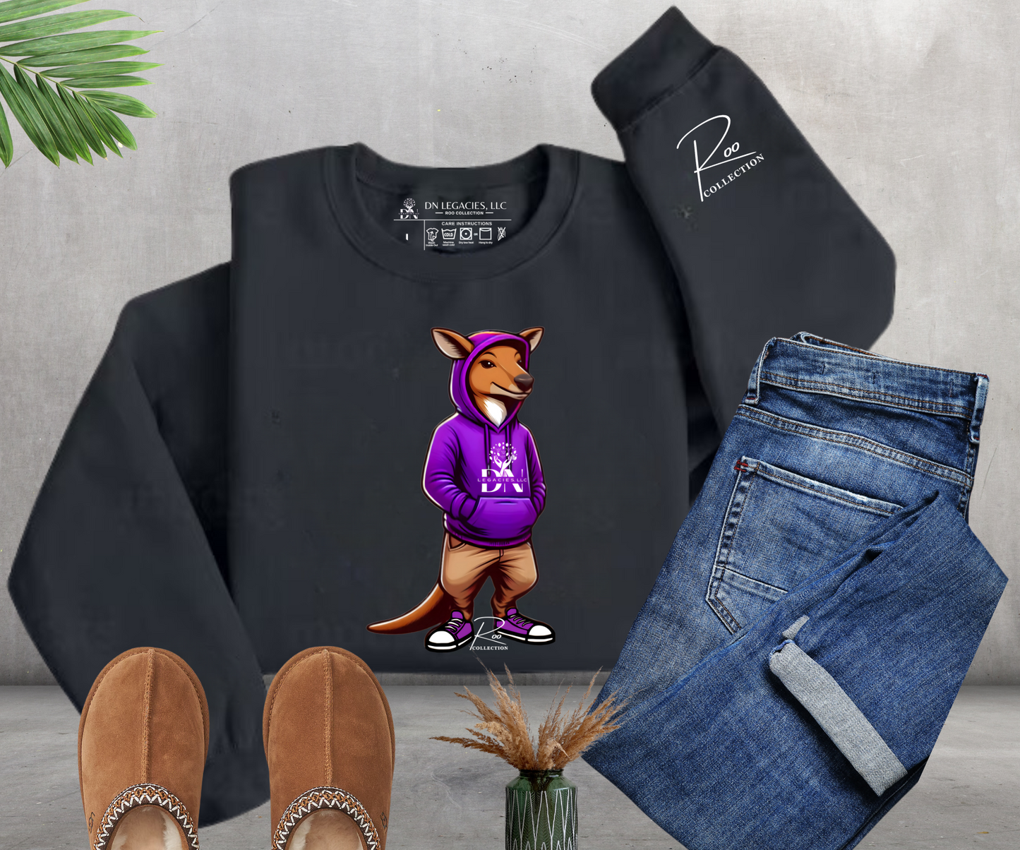 Unisex Black Crewneck Purple- Roo Collection