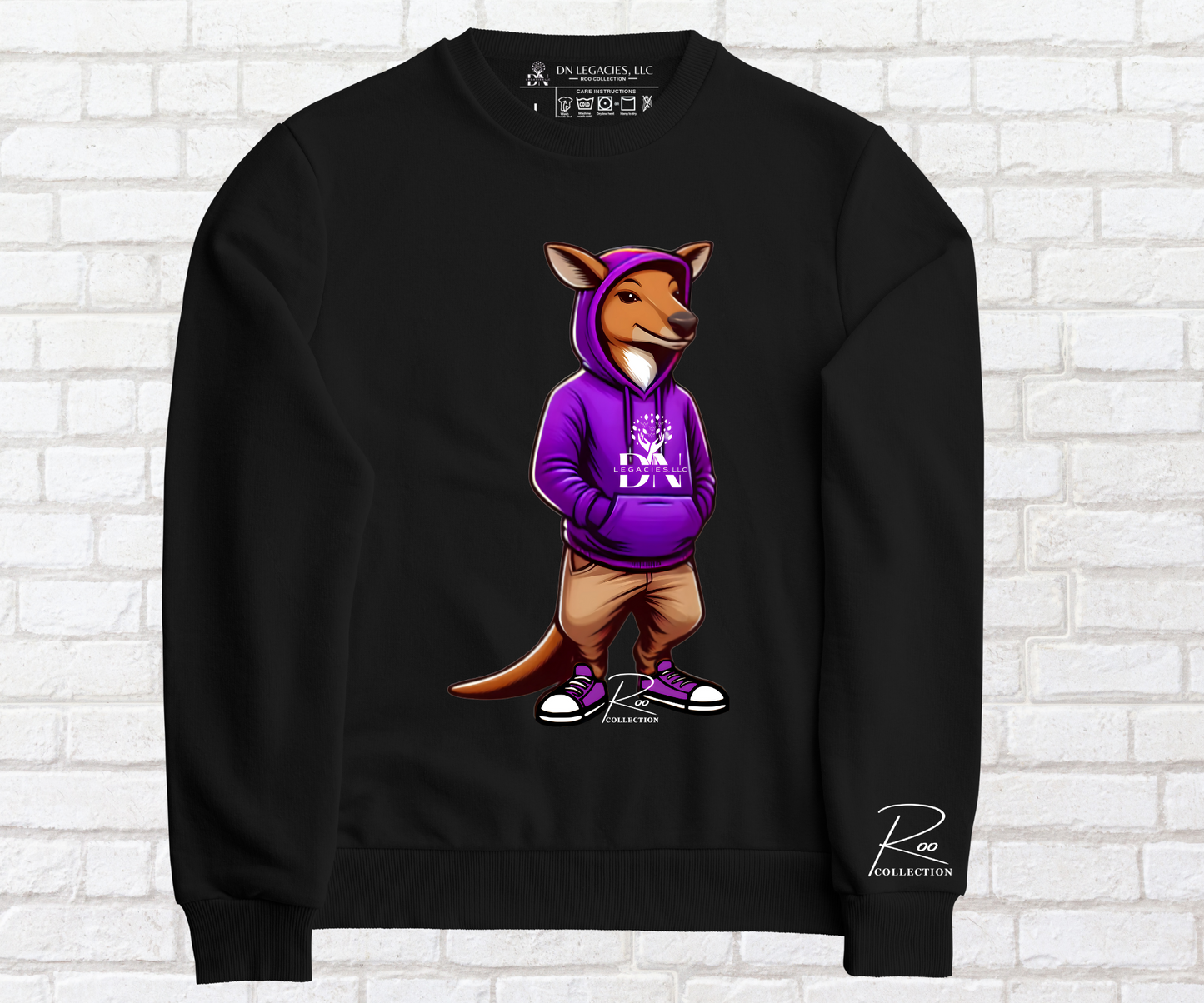 Unisex Black Crewneck Purple- Roo Collection