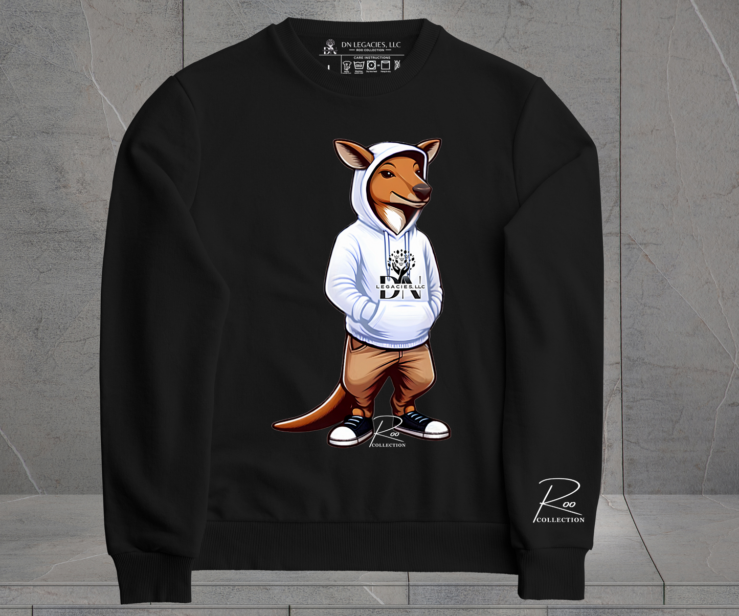 Unisex Black Crewneck White & Black- Roo Collection
