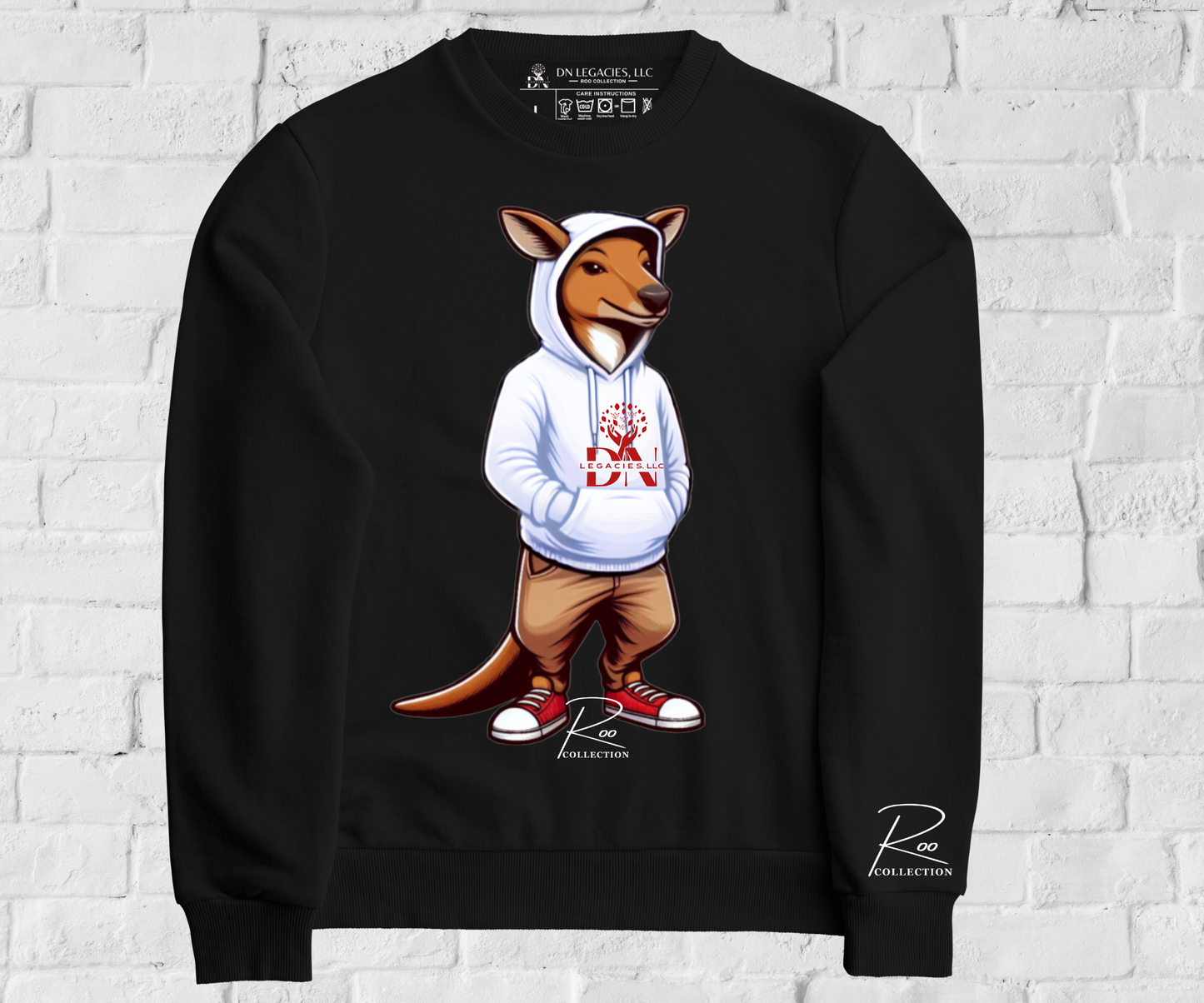 Unisex Black Crewneck White & Red- Roo Collection