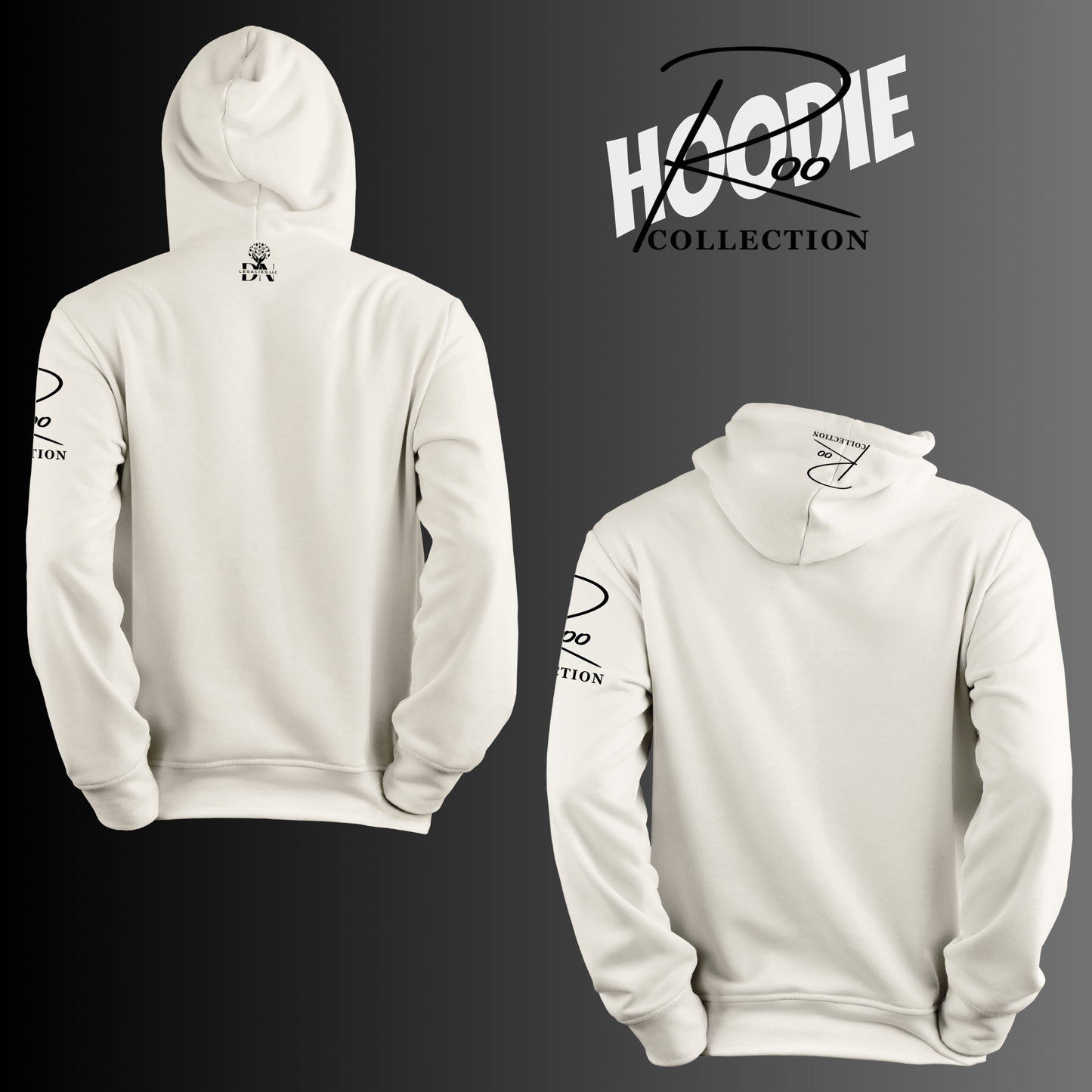 Unisex Natural Hoodie - Roo Collection White Series BLACK FULL FRONT