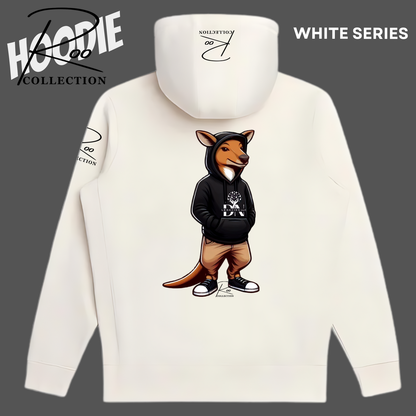 Unisex Natural Hoodie BLACK- Roo Collection White Series