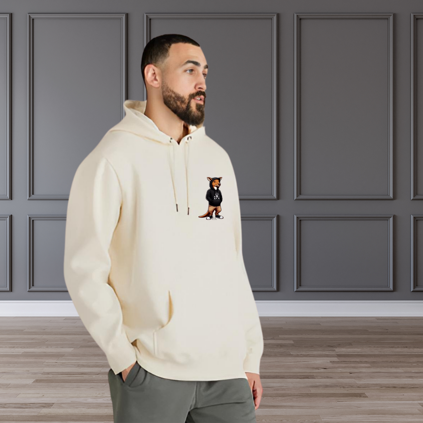 Unisex Natural Hoodie BLACK- Roo Collection White Series