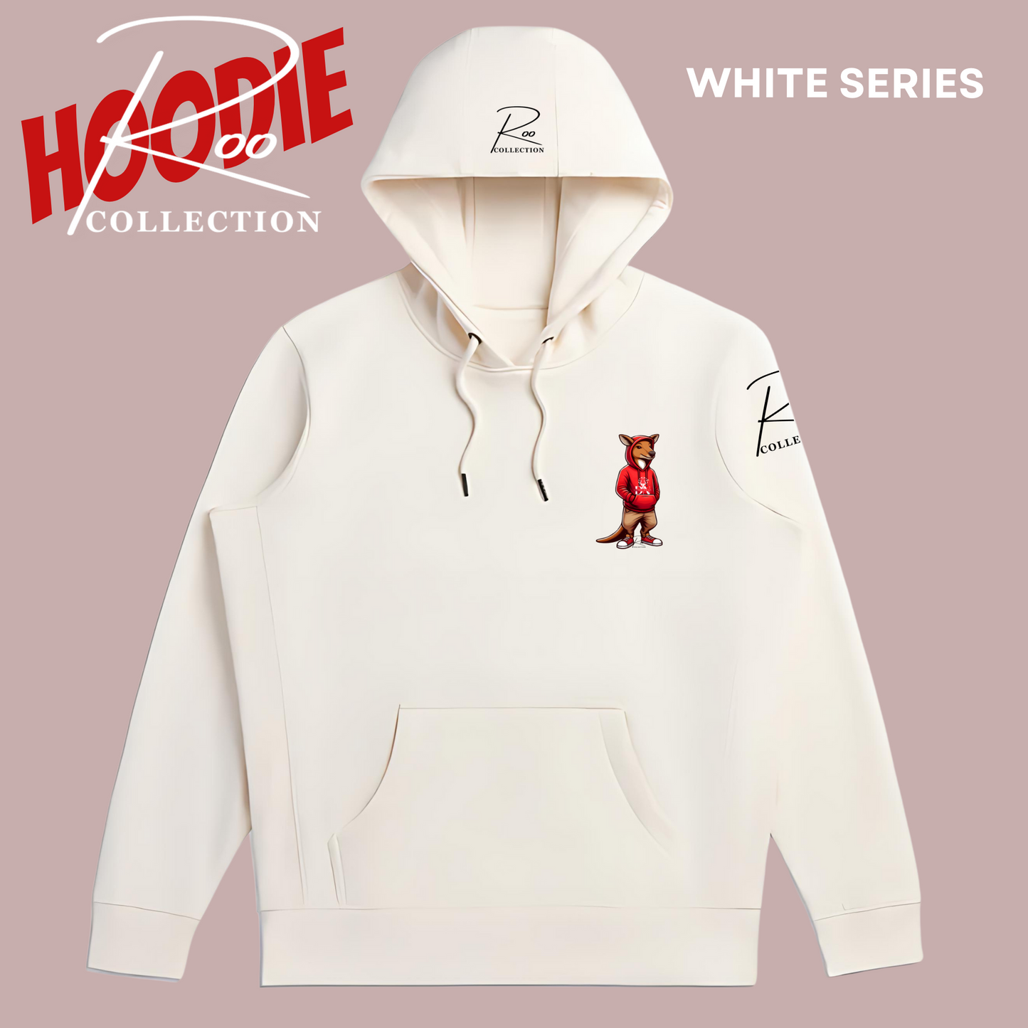 Unisex Natural Hoodie RED- Roo Collection White Series