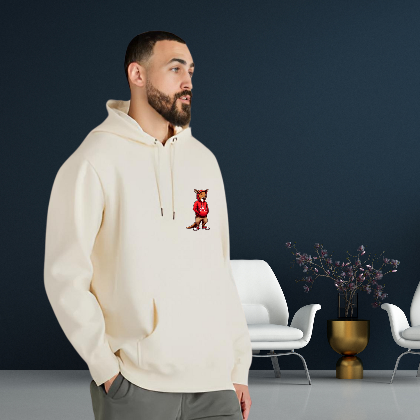 Unisex Natural Hoodie RED- Roo Collection White Series